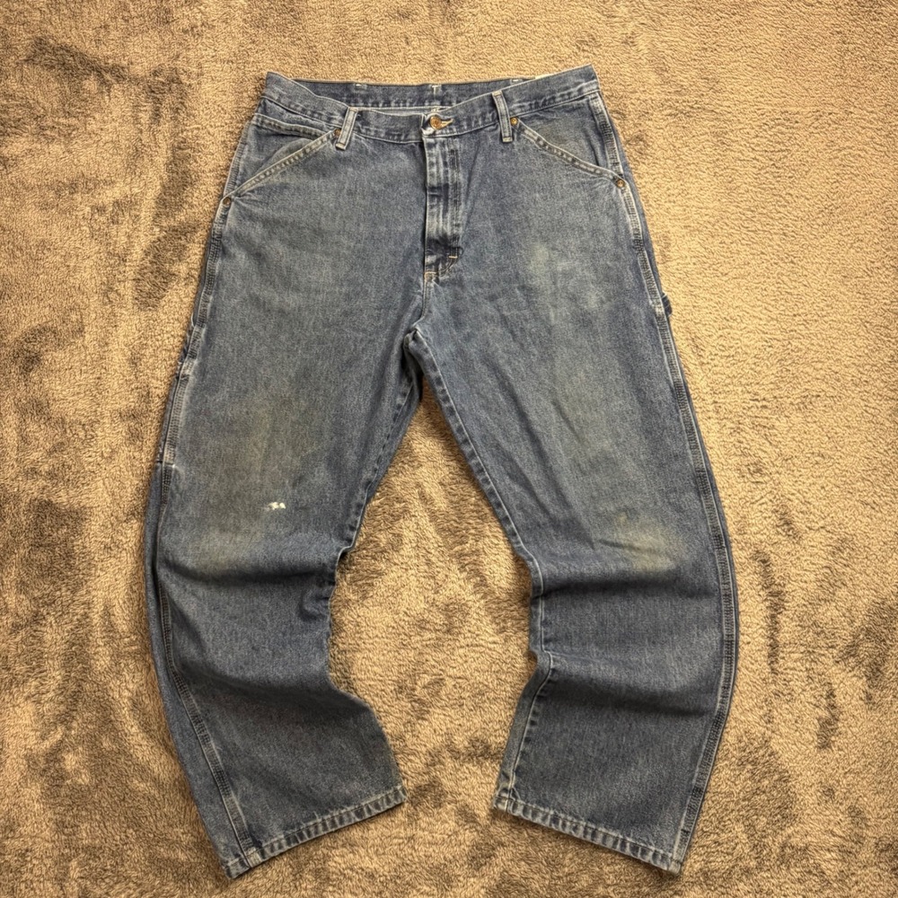 Wrangler Mens Carpenter Jeans 34x30 Medium Wash Denim Utility Work Pants 94LSWDV - Picture 2 of 8
